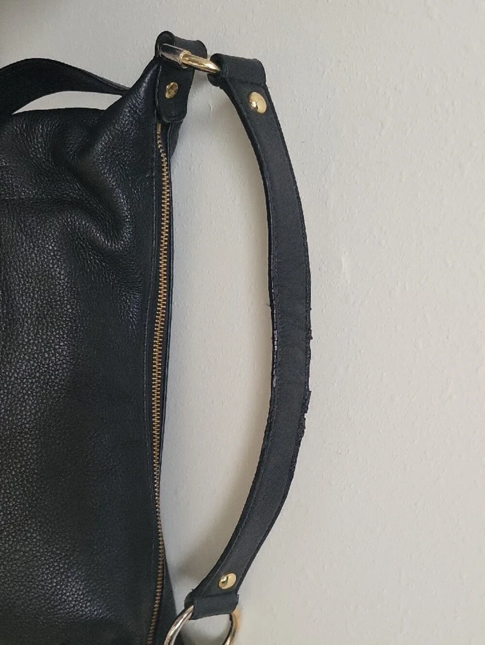 Michael Kors Black Pebbled Leather Shoulder Bag with Gold MK Emblem